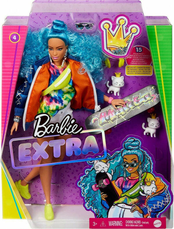 Κούκλα Barbie Extra Blue Curly Hair για 3+ Ετών