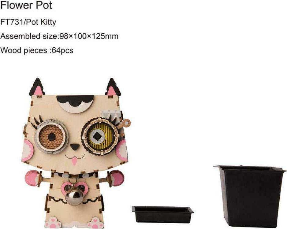 Robotime Ξύλινη Κατασκευή Παιχνίδι Pot Kitty Flower Pot - Image 2