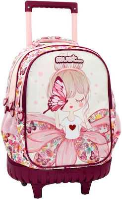 Must Butterfly Girl με 3 Θήκες Σχολική Τσάντα Τρόλεϊ Δημοτικού σε Ροζ χρώμα Μ32 x Π18 x Υ43εκ